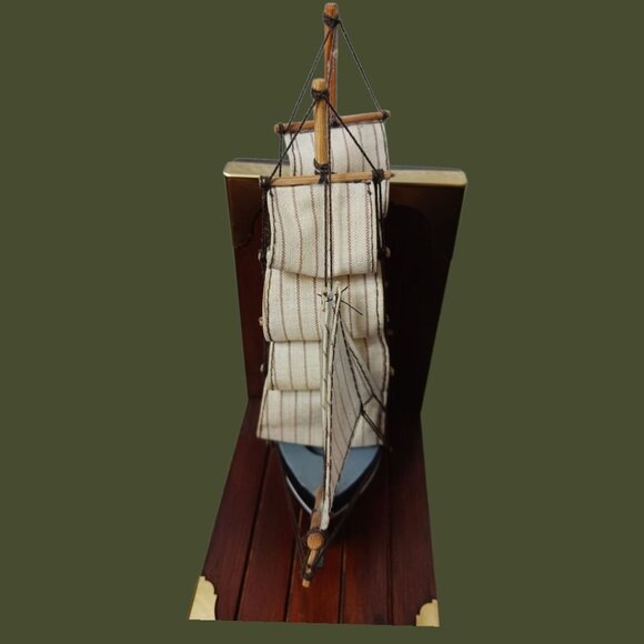 Vtg Wooden Ship Bookends With Wood & Metal Accents & Nautical Design Multicolor - Picture 6 of 14